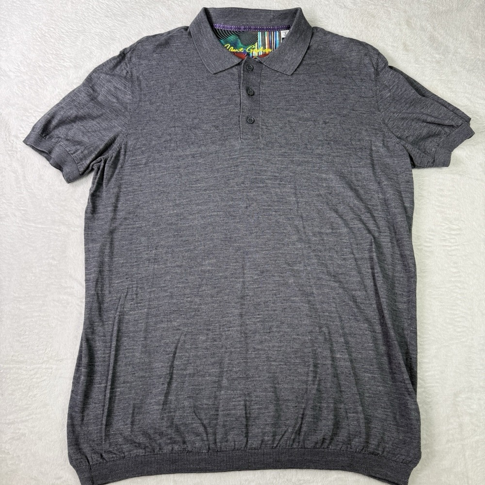 Robert Graham Polo Shirt Mens Large Gray Linen Cotton Collection Soft